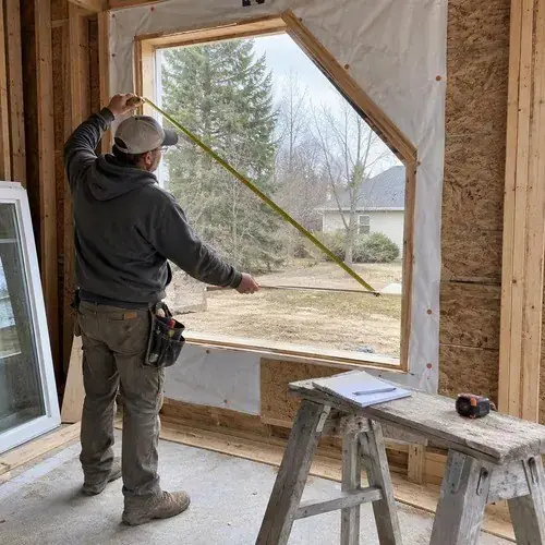 Worker measuring an angled